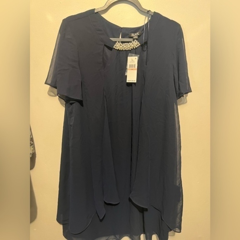 SLNY NWT navy Elegant Chiffon Cutout Sleeveless Dress